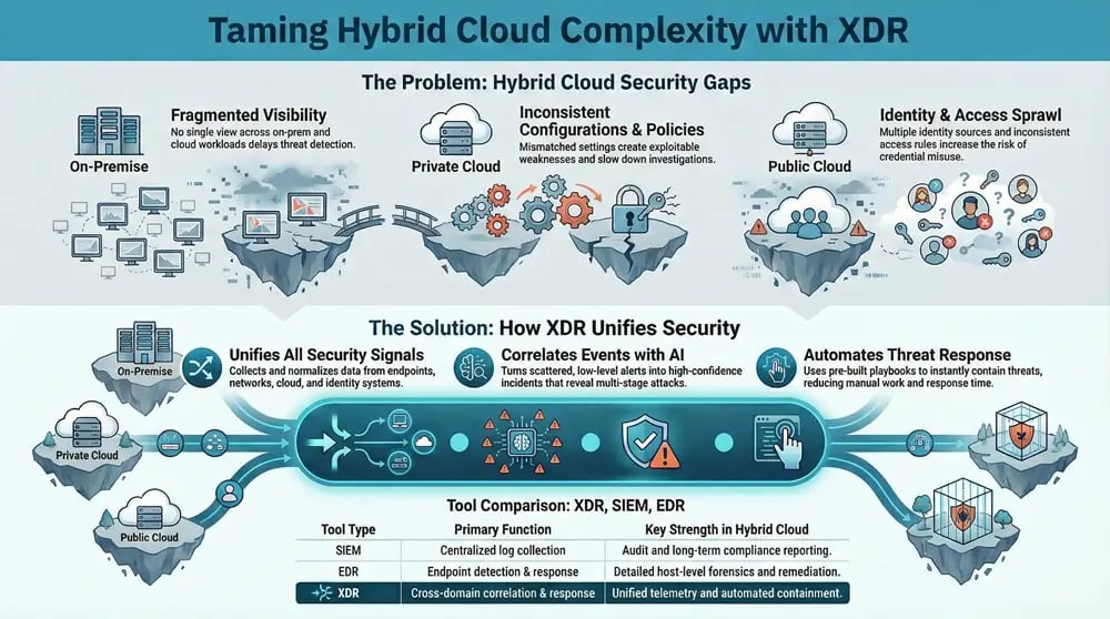 Infographic about Hybrid Cloud with XDR Solutions