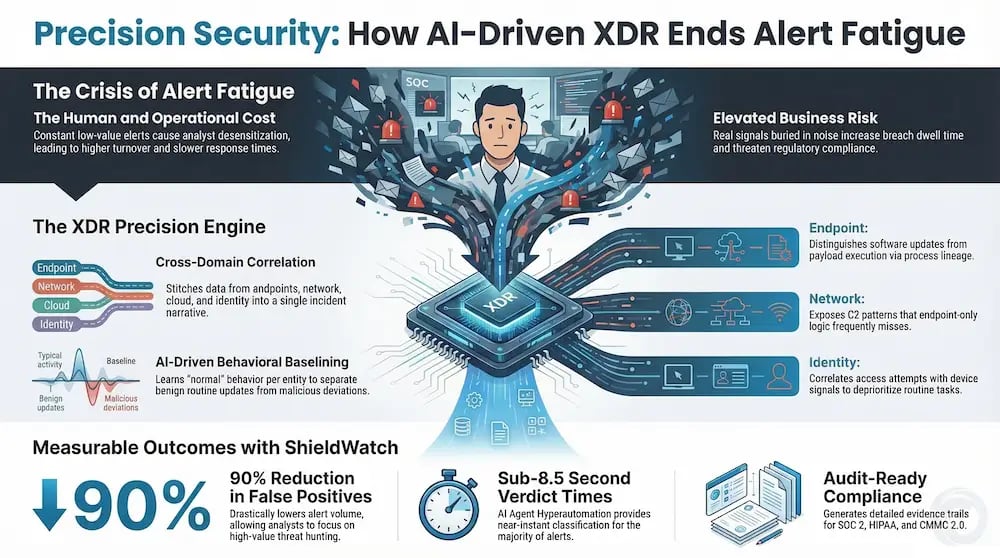 Infographic about How XDR Reduces False Positives for More Accurate Threat Alerts