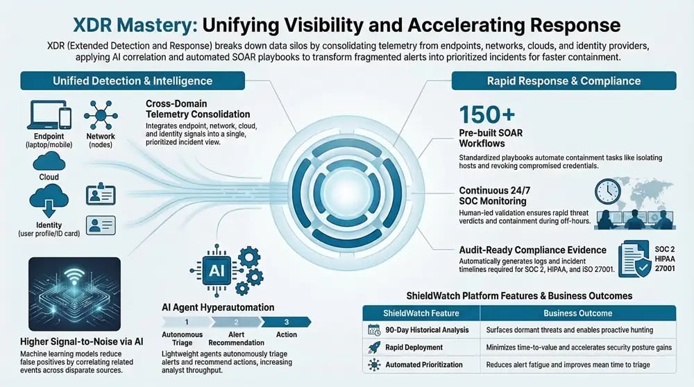 Infographic about Key Benefits of XDR Enhanced Threat Detection & Faster Response