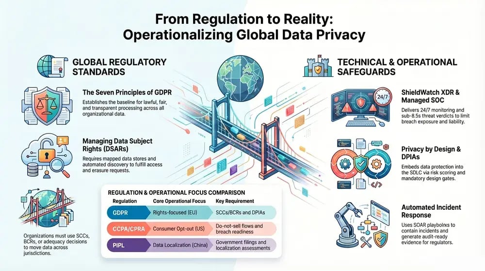 Infographic about Data Privacy Regulations GDPR, CCPA, and Global Compliance