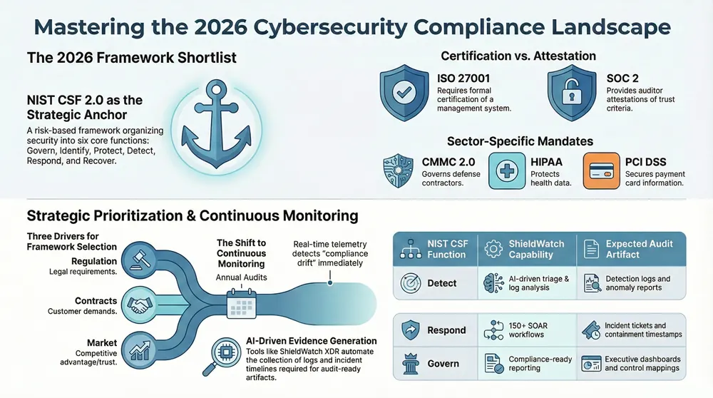 Infographic about Key Cybersecurity Compliance Frameworks Every Business Needs
