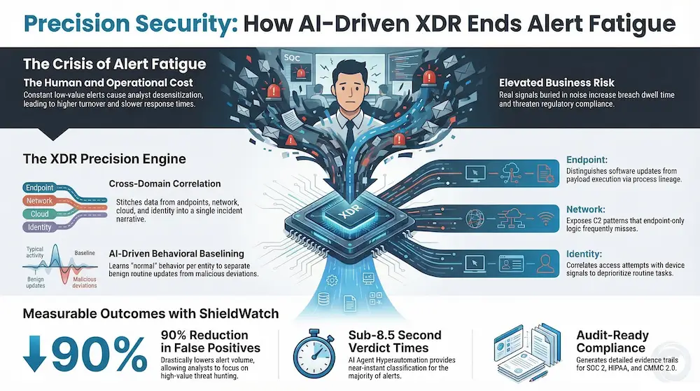 Infographic about How XDR Reduces False Positives for More Accurate Threat Alerts