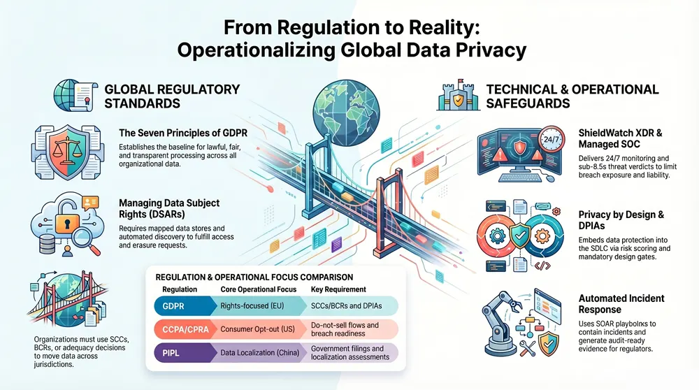 Infographic about Data Privacy Regulations GDPR, CCPA, and Global Compliance